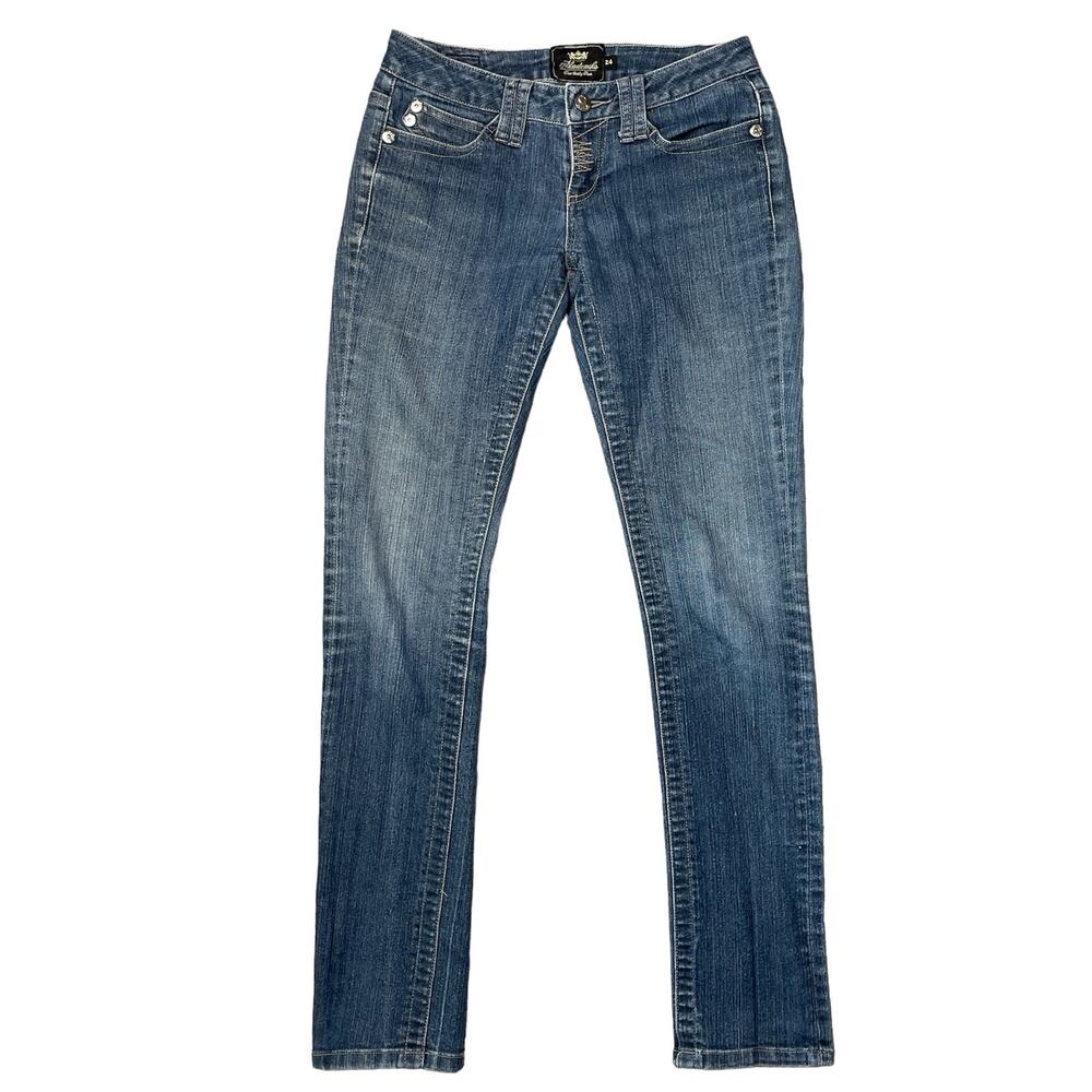 AKADEMIKS RED/CLEAR CRYSTAL EMBELLISHED STRAIGHT LEG JEAN STYLE N50P102R SIZE 24